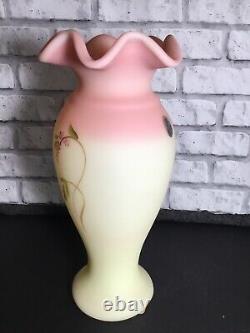 Fenton Burmese Glass Vase Family Signature Series Hand Painted Limited Ed Doves