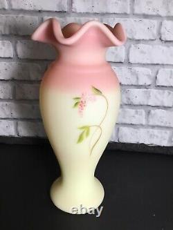 Fenton Burmese Glass Vase Family Signature Series Hand Painted Limited Ed Doves