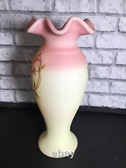 Fenton Burmese Glass Vase Family Signature Series Hand Painted Limited Ed Doves