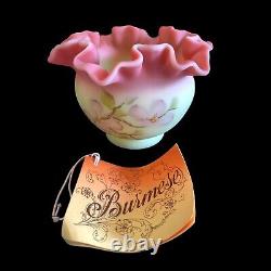 Fenton Burmese Glass Vase Hand Painted Pink Dogwood Pinched Edge