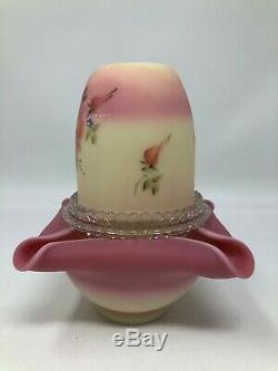 Fenton Burmese Hand Painted Rose Flowers 3 Piece Fairy Lamp