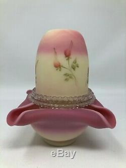 Fenton Burmese Hand Painted Rose Flowers 3 Piece Fairy Lamp