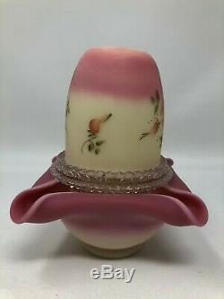 Fenton Burmese Hand Painted Rose Flowers 3 Piece Fairy Lamp