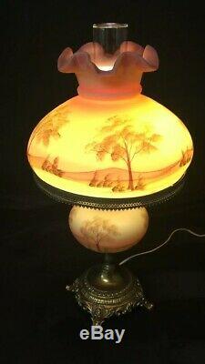 Fenton Burmese Lamp Hand Painted By Connie Ash 1974 #1533 Table Student Lamp