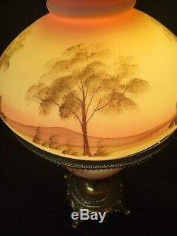 Fenton Burmese Lamp Hand Painted By Connie Ash 1974 #1533 Table Student Lamp