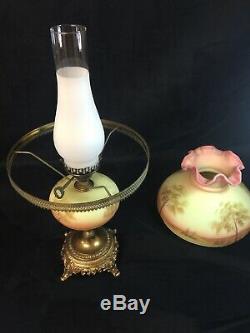 Fenton Burmese Lamp Hand Painted By Connie Ash 1974 #1533 Table Student Lamp