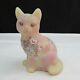 Fenton Burmese Satin GSE Pink Roses Hand Painted Sitting Cat LE 2004 C2390