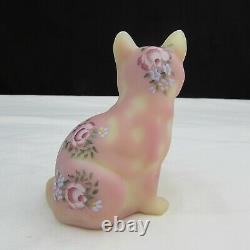 Fenton Burmese Satin GSE Pink Roses Hand Painted Sitting Cat LE 2004 C2390