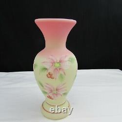 Fenton Burmese Satin Poinsettia Hand Painted Vase Special Order C1415