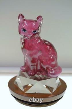 Fenton CAT BLOWN Cranberry & Pink Slag SLVR Mica FETTY TTC Exc OOAK freeUSAship