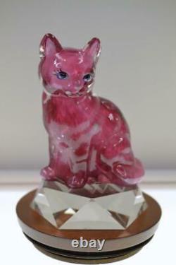 Fenton CAT BLOWN Cranberry & Pink Slag SLVR Mica FETTY TTC Exc OOAK freeUSAship