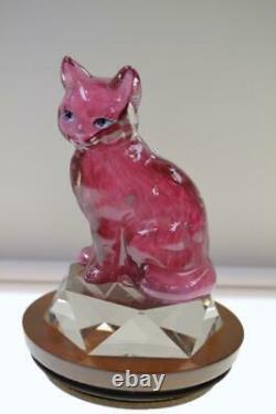 Fenton CAT BLOWN Cranberry & Pink Slag SLVR Mica FETTY TTC Exc OOAK freeUSAship