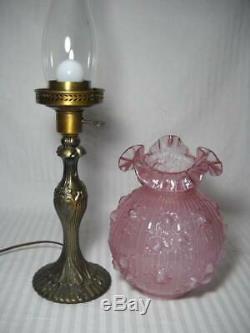 Fenton Cabbage Rose 25 Pillar Lamp Dusty Rose Shade withChimney & Brass Base