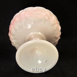 Fenton Candy Bowl withLid Pedestal Compote Rosalene Waterlily Pink Milk Glass 1976