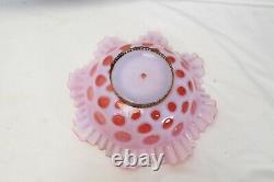 Fenton Ceiling Light Coin Dot Cranberry Opalescent Shade Ruffled Lamp Tested