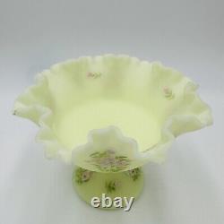 Fenton Centerpiece Pedestal Art Glass Pink Blossoms Uranium Custard Glows