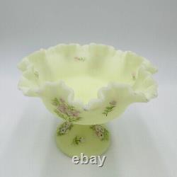 Fenton Centerpiece Pedestal Art Glass Pink Blossoms Uranium Custard Glows