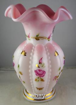 Fenton Charleton Collection Melon Rib Pink 2002 Art Glass Vase