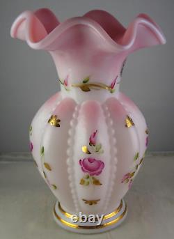 Fenton Charleton Collection Melon Rib Pink 2002 Art Glass Vase