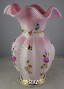 Fenton Charleton Collection Melon Rib Pink 2002 Art Glass Vase