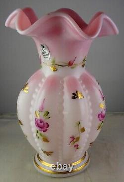 Fenton Charleton Collection Melon Rib Pink 2002 Art Glass Vase