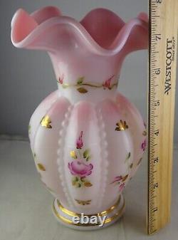 Fenton Charleton Collection Melon Rib Pink 2002 Art Glass Vase