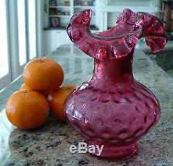 Fenton Coin Dot Cranberry Pink Ruffle Ruffled Vase