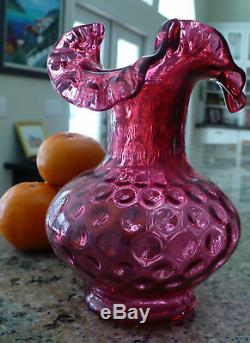 Fenton Coin Dot Cranberry Pink Ruffle Ruffled Vase