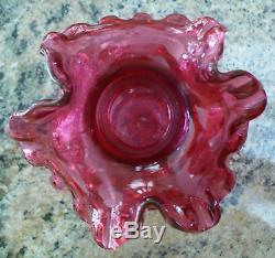 Fenton Coin Dot Cranberry Pink Ruffle Ruffled Vase