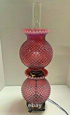 Fenton Cranberry Opalescent Hobnail Glass Gone With The Wind Gwtw Parlor Lamp