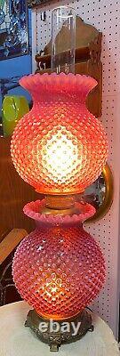 Fenton Cranberry Opalescent Hobnail Glass Gone With The Wind Gwtw Parlor Lamp