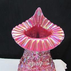 Fenton Cranberry Opalescent Iridized Jack in Pulpit Poppy Show Vase U30