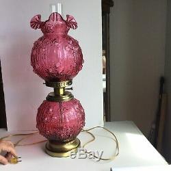 Fenton Cranberry Rose Pattern Gone With The Wind Lamp