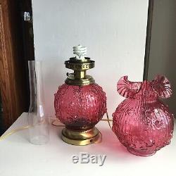 Fenton Cranberry Rose Pattern Gone With The Wind Lamp