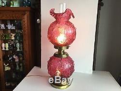 Fenton Cranberry Rose Pattern Gone With The Wind Lamp