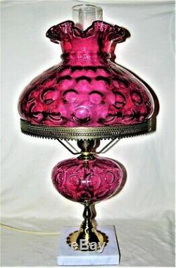 Fenton Cranberry Ruby Overlay Thumbprint Coin Optic Lamp