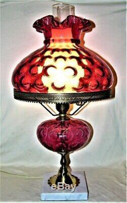 Fenton Cranberry Ruby Overlay Thumbprint Coin Optic Lamp