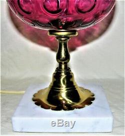 Fenton Cranberry Ruby Overlay Thumbprint Coin Optic Lamp