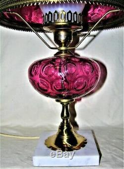 Fenton Cranberry Ruby Overlay Thumbprint Coin Optic Lamp