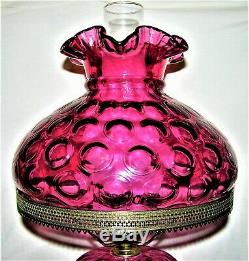 Fenton Cranberry Ruby Overlay Thumbprint Coin Optic Lamp