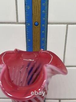 Fenton Cranberry Swirl Spiral Optic Twist Vase Glass Pink