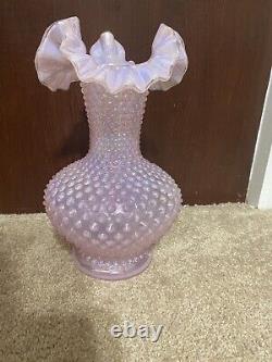 Fenton Double Crimped 10.5Vase Hobnail Champagne Pink Iridescent Opalescent