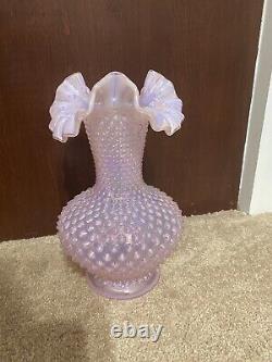 Fenton Double Crimped 10.5Vase Hobnail Champagne Pink Iridescent Opalescent