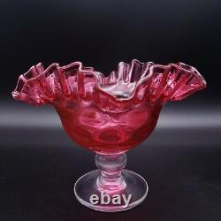 Fenton Double Crimped Petal Pink Cranberry Compote Vase Dish