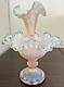 Fenton Epergne diamond lace Champagne Pink Opalescent Sea Mist Crest Signed