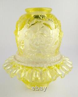 Fenton For LG Wright Yellow Topaz Vaseline Wild Rose 3 Piece Glass Fairy Lamp