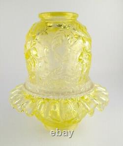 Fenton For LG Wright Yellow Topaz Vaseline Wild Rose 3 Piece Glass Fairy Lamp