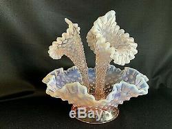 Fenton Glass 3 Horn Pink Opalescent Epergne Floral Centerpiece