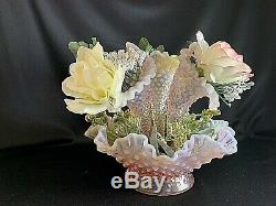 Fenton Glass 3 Horn Pink Opalescent Epergne Floral Centerpiece