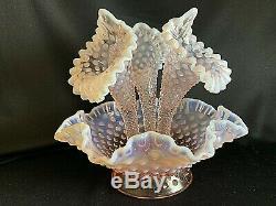 Fenton Glass 3 Horn Pink Opalescent Epergne Floral Centerpiece